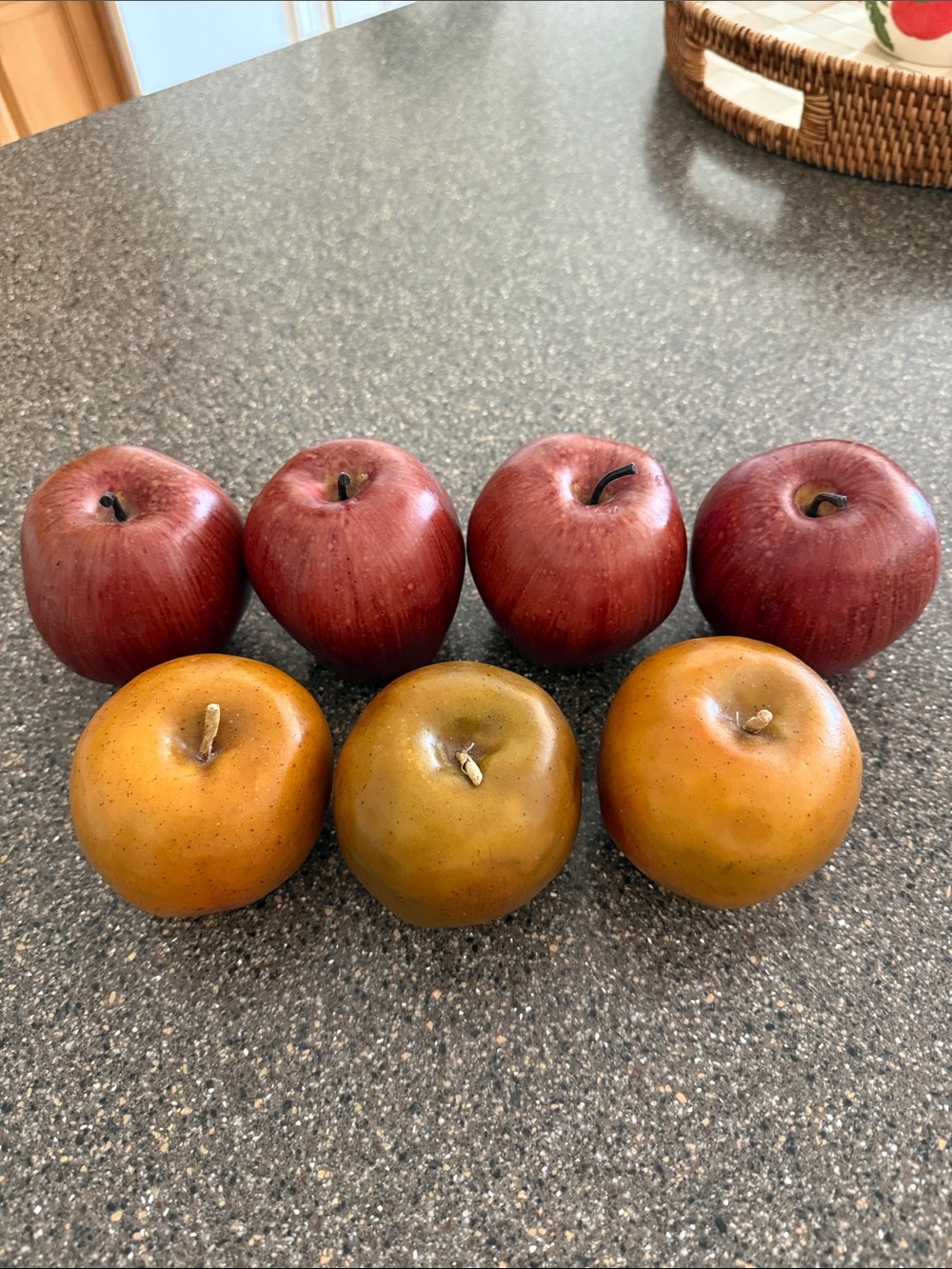 Set of 7 Decorative Faux Apples in Red and Golden Brown